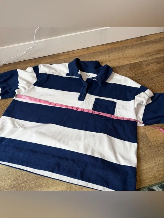 GAP Navy Striped Rugby Polo Shirt Size Large TALL - Picture 8 of 11